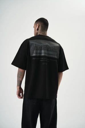 Erkek Da Vinci Baskılı Oversize T-Shirt Siyah