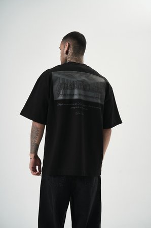 Erkek Da Vinci Baskılı Oversize T-Shirt Siyah