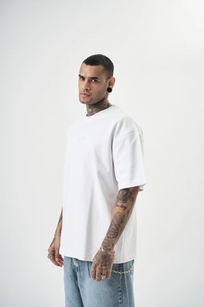Erkek Da Vinci Baskılı Oversize T-Shirt Beyaz