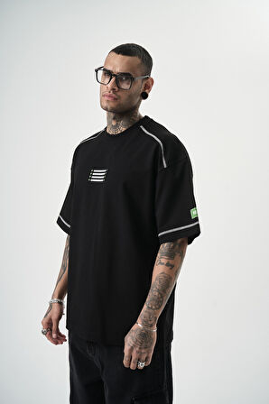 Erkek 22 Yazılı Nakışlı Oversize T-Shirt Siyah