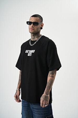 Erkek One Baskılı Oversize T-Shirt Siyah