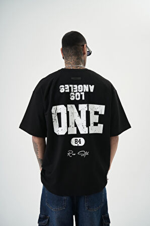 Erkek One Baskılı Oversize T-Shirt Siyah