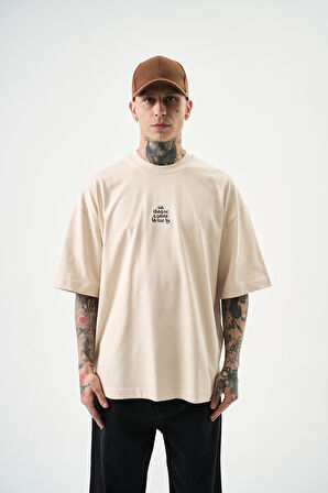 Erkek Choose Nakışlı Oversize T-Shirt Bej