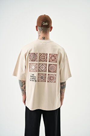 Erkek Choose Nakışlı Oversize T-Shirt Bej