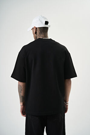 Erkek Trust Yazılı Oversize T-Shirt Siyah