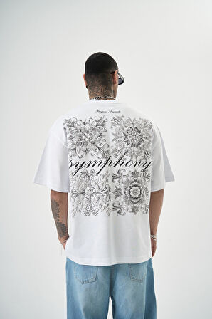 Erkek Symphony Baskılı Oversize T-Shirt Beyaz