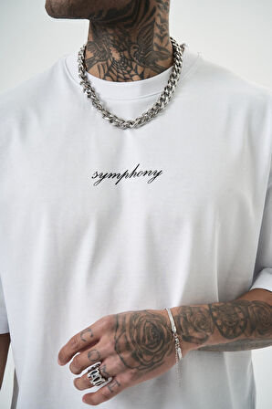 Erkek Symphony Baskılı Oversize T-Shirt Beyaz
