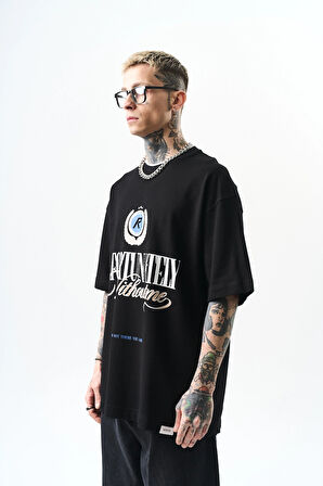 Erkek Unfortunately Baskılı Oversize T-Shirt Siyah