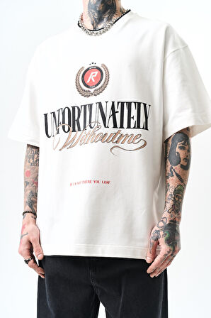 Erkek Unfortunately Baskılı Oversize T-Shirt Ekru