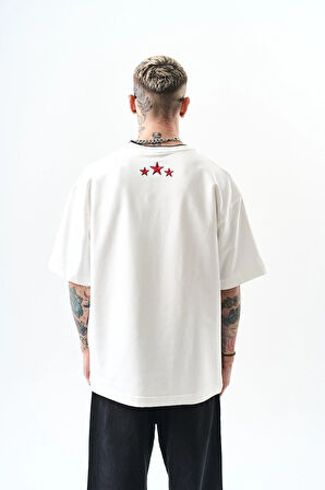 Erkek Unfortunately Baskılı Oversize T-Shirt Ekru
