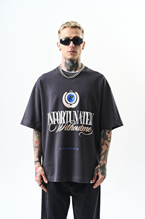 Erkek Unfortunately Baskılı Oversize T-Shirt Füme