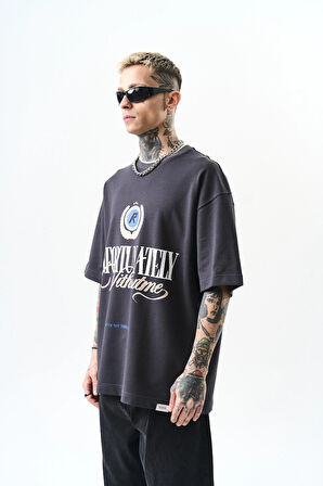 Erkek Unfortunately Baskılı Oversize T-Shirt Füme
