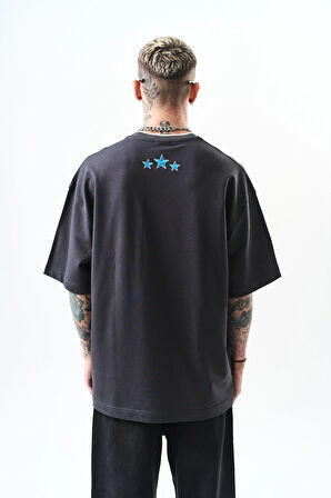 Erkek Unfortunately Baskılı Oversize T-Shirt Füme