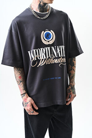 Erkek Unfortunately Baskılı Oversize T-Shirt Füme