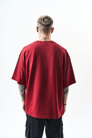 Erkek California Baskılı Oversize T-Shirt Bordo