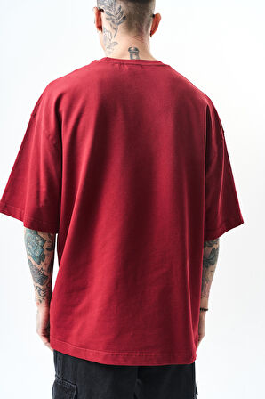 Erkek California Baskılı Oversize T-Shirt Bordo