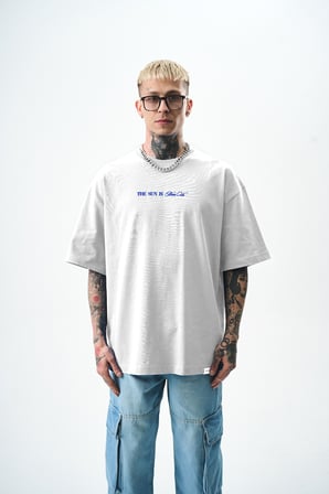 Erkek Palm Baskılı Oversize T-Shirt Beyaz