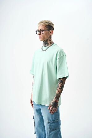 Erkek Palm Baskılı Oversize T-Shirt Su Yeşili