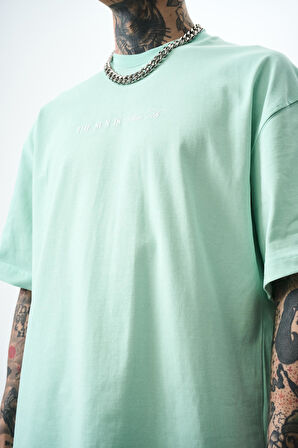 Erkek Palm Baskılı Oversize T-Shirt Su Yeşili