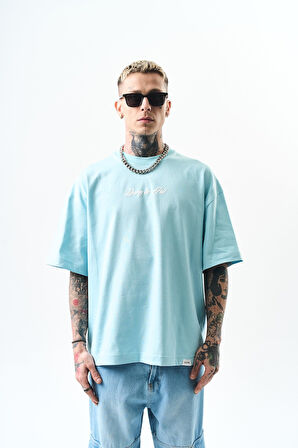 Erkek Destroy Baskılı Oversize T-Shirt Bebe Mavi