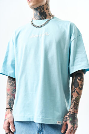 Erkek Destroy Baskılı Oversize T-Shirt Bebe Mavi