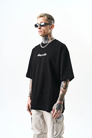 Erkek Destroy Baskılı Oversize T-Shirt Siyah