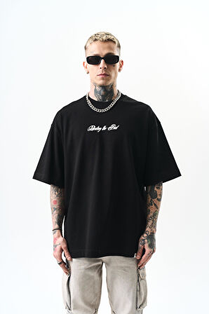 Erkek Destroy Baskılı Oversize T-Shirt Siyah