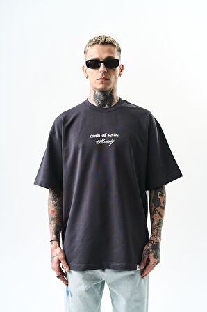 Erkek Memory Baskılı Oversize T-Shirt Füme