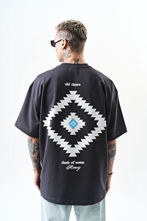 Erkek Memory Baskılı Oversize T-Shirt Füme