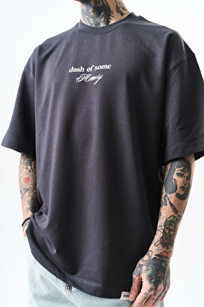 Erkek Memory Baskılı Oversize T-Shirt Füme