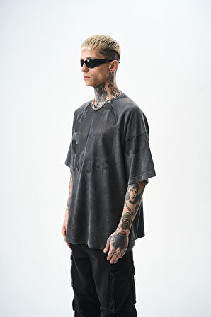 Erkek PlayOff 99 Baskılı Yıkamalı Oversize T-Shirt Siyah