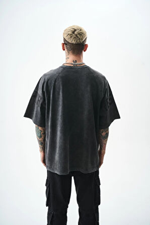 Erkek PlayOff 99 Baskılı Yıkamalı Oversize T-Shirt Siyah