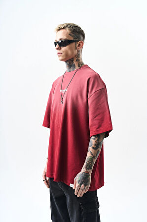 Erkek Unfuckwithable Baskılı Oversize T-Shirt Bordo