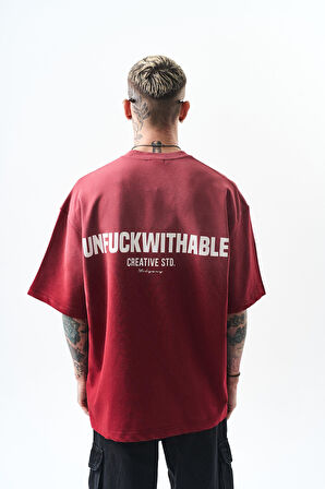 Erkek Unfuckwithable Baskılı Oversize T-Shirt Bordo