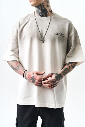Erkek Pegasus Baskılı Oversize T-Shirt Ekru