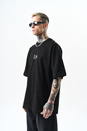 Erkek Eyes Baskılı Oversize T-Shirt Siyah