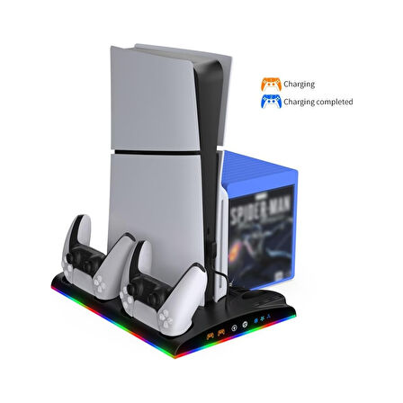 Hepu TP5-3570 PS5 Soğutucu Şarj Standı | DualSense Şarj RGB Işık 3 Fan Hızlı Dock İstasyonu