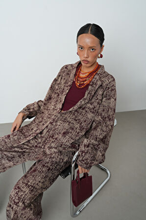 Kadın Bordo Renk Kırçıllı Oversize Kesim Tesettür Kimono