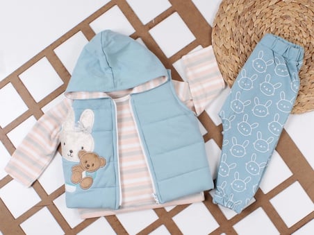KIZ BEBEK 9-12-18 AY TAVŞAN AYICIK SİMGELİ ŞİŞME YELEKLİ 3 LÜ TAKIM