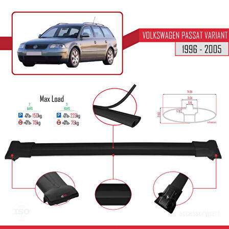 VW Passat B5 Variant 1996-2005 Arası ile Uyumlu FLY Model Ara Atkı Tavan Barı Siyah 2 Adet