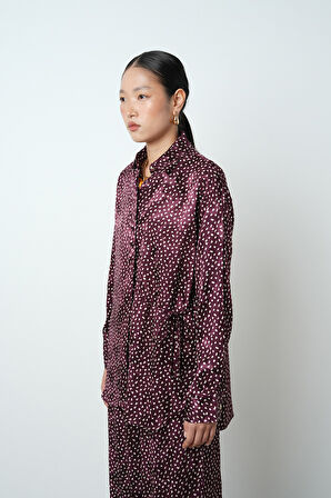 Kadın Bordo Renk Desenli Yandan Bağlamalı Gömlek