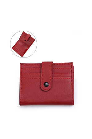 Kırmızı Çıtçıtlı Yumuşak Deri Kartlık Cüzdan