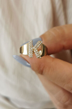 Altın Taşlı K Harf Yüzük