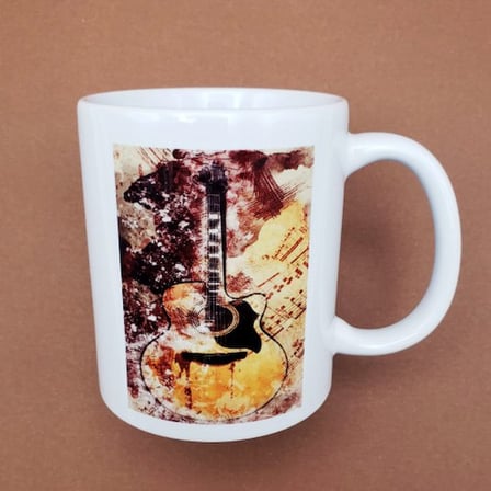 Trendexa Gitar Baskılı Kupa Bardak Çok Renkli Nostaljik Vintage Porselen
