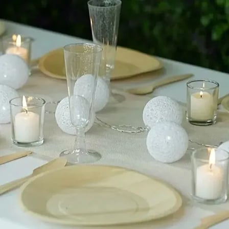2m 10'lu Işıklı Beyaz Top Dekoratif Süs