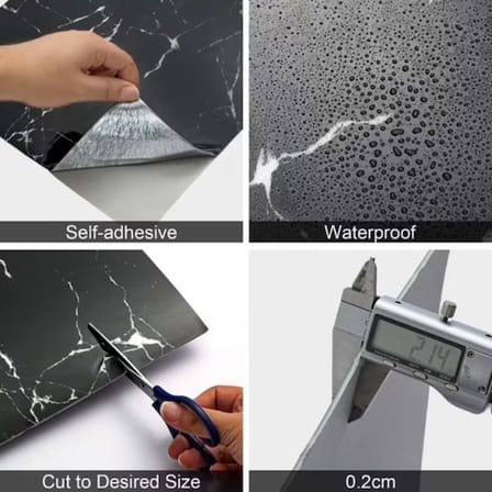 SİYAH MERMER DESENLİ ALÜMİNYUM PLASTİK DUVAR STİCKER (30*30)
