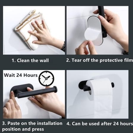 Kendinden Yapışkanlı Tuvalet Kağıtlığı - Mat Siyah Modern Banyo Rulo Askısı