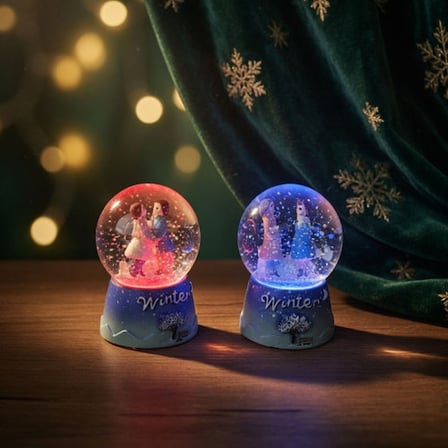 Toptan Winter Temalı Sevimli Çiftler Mini Işıklı Kar Küresi