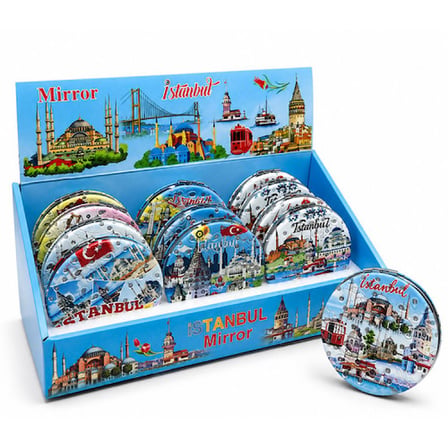 Taşlı İstanbul Temalı İnce El Aynası