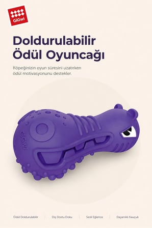 Dumbbell Heads Hippo Köpek Oyuncağı | Sesli, Ödül Maması Hazneli, Doldurulabilir, Dayanıklı Kauçuk, Diş Temizlemeye Yardımcı